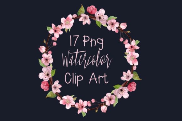 17 Watercolor Cherry Blossom Clip Art & Illustrations