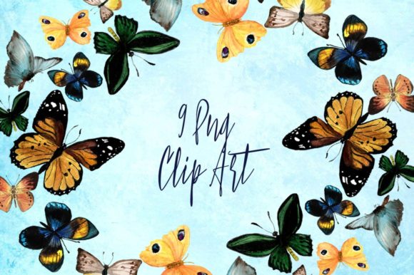 9 Watercolor Butterflies Clip Art & Illustrations