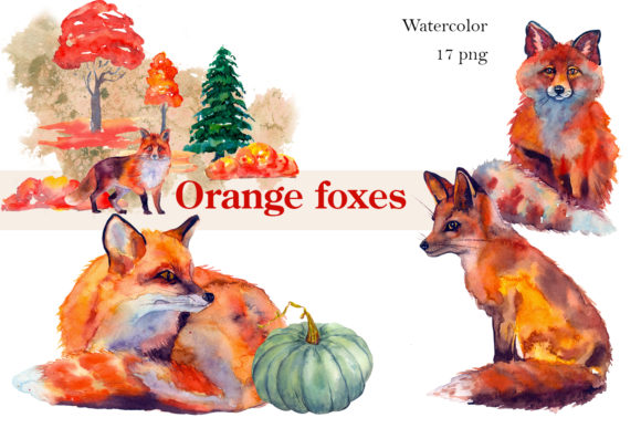Autumn Watercolor Fox Clipart & Illustrations