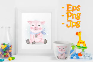 Baby Pig Adorable Watercolor Illustrations