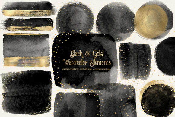 Black and Gold Watercolor Elements Illustrations