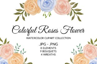 Colorful Rose Flower Watercolor Clipart & Illustrations