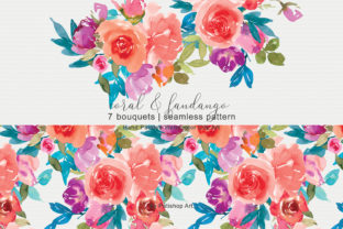 Coral and Fandango Watercolor Set Illustrations