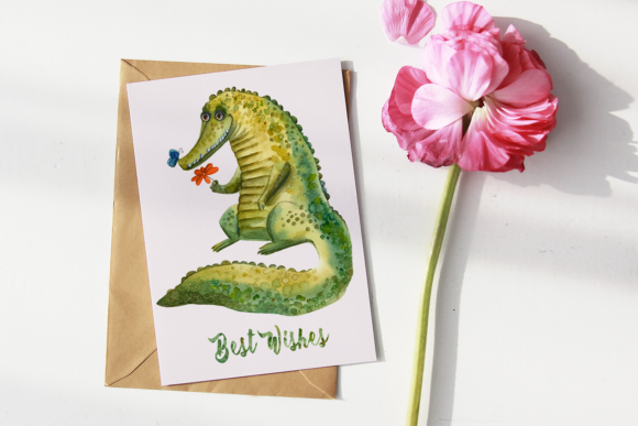 Cute Crocodile Watercolor Print and Illustrations