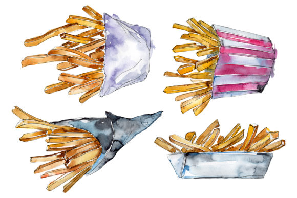 French Fries Watercolor PNG Illustrations