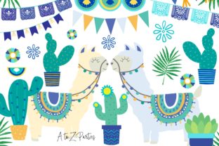 Llama Clip Art Set Watercolor Blue Illustrations