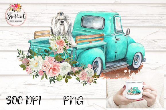 Maltese Vintage Truck Watercolor Clipart & Illustrations