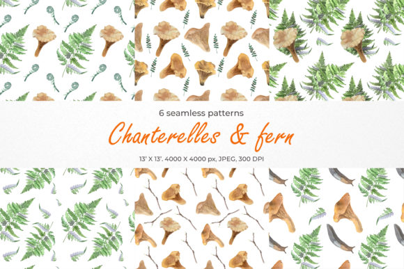 Mushrooms Watercolor Seamless Patterns & Illustrations
