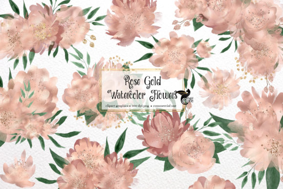 Rose Gold Watercolor Flowers Clipart & Illustrations