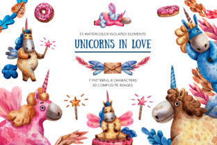 Unicorns in Love - Watercolor Clip Art & Illustrations