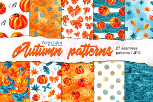 Watercolor Autumn Seamless Patterns & Illustrations