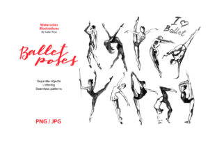 Watercolor Ballet Poses Digital Cliparts