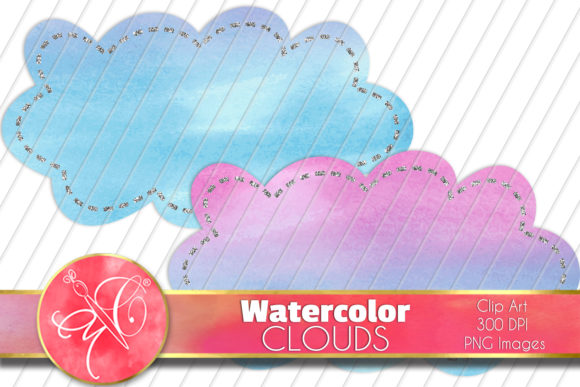 Watercolor Clouds Clip Art & Illustrations