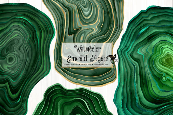 Watercolor Emerald Agate Clip Art & Illustrations