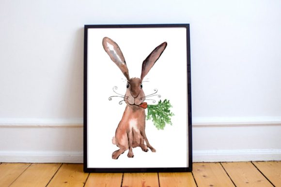 Watercolor Hare Print Clip Art & Illustrations