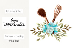 Watercolor Logo Floral Whisk Bakery Illustrations
