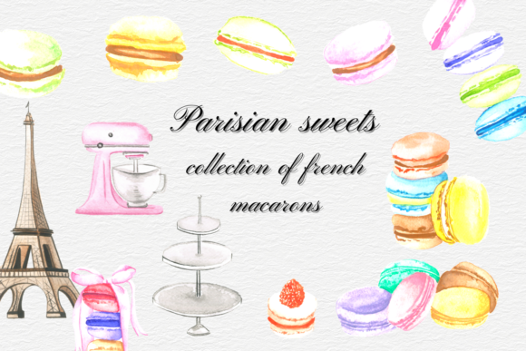 Watercolor Macarons & Eiffel Illustrations
