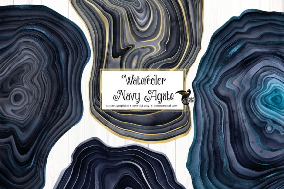 Watercolor Navy Agate Illustrations Review