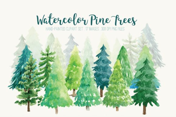 Watercolor Pine Trees Clip Art & Illustrations