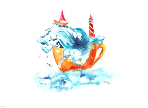 Watercolor Sea in a Cup Print Clip Art Review